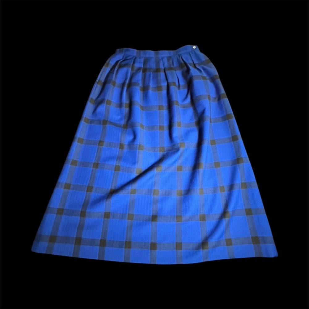 Vintage Pendleton Blue and Black Plaid A-Line Wool Skirt